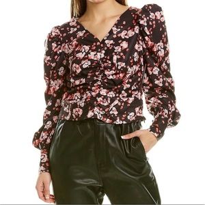 HL Affair Black Floral Puff Long Sleeve Cropped Blouse Size XS